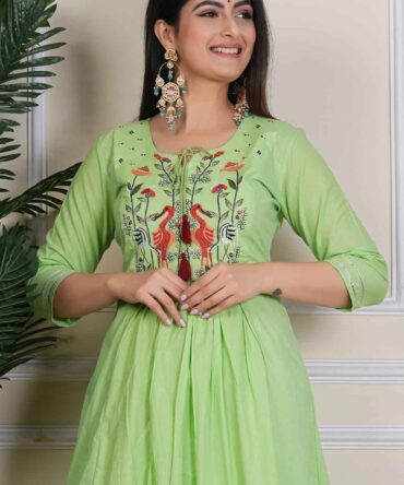 bunai india women cotton kurta pant set green